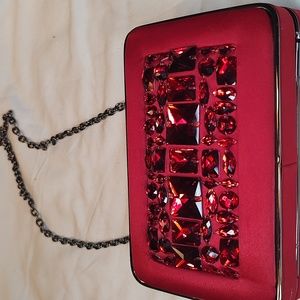 ❤️Sondra Roberts Red Crystal Embellished chain Strap Clutch
